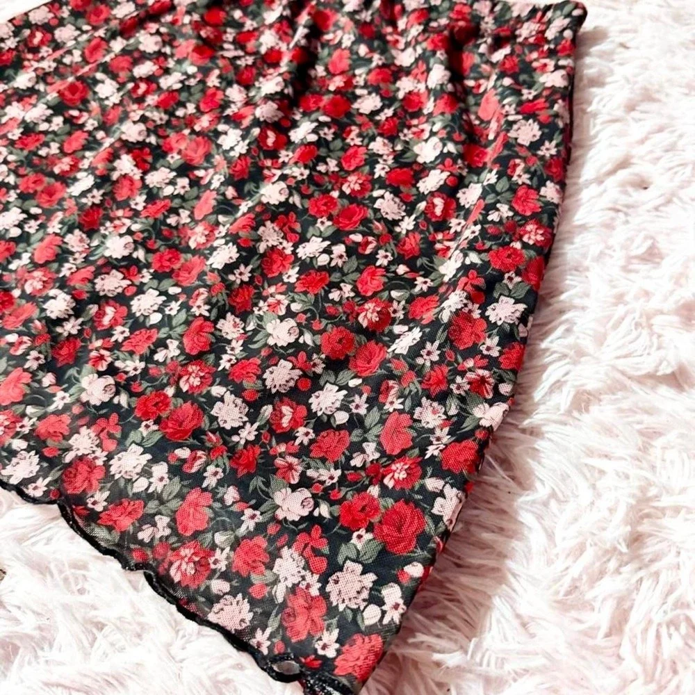 Floral Mesh Whimysgoth Delicate Dainty Cottage Core Mini Skirt Womens S Hipster